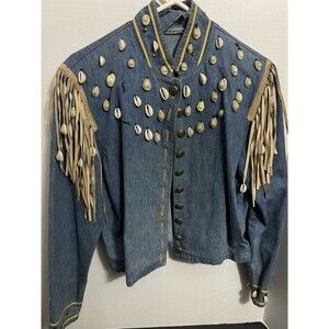 Vintage Double D Ranch Western Denim W  Fringe & Shells Small (Read)
